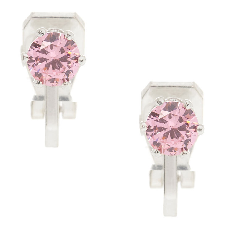 5MM Pink Cubic Zirconia Clip On Stud Earrings,