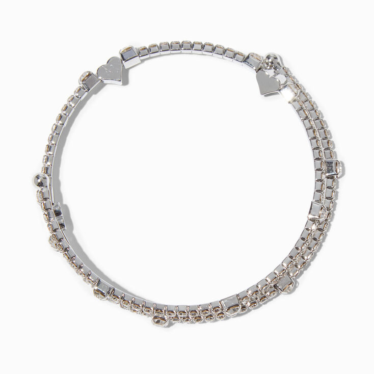 Silver-tone Crystal Heart Bangle Bracelet ,