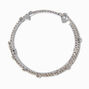 Silver-tone Crystal Heart Bangle Bracelet ,