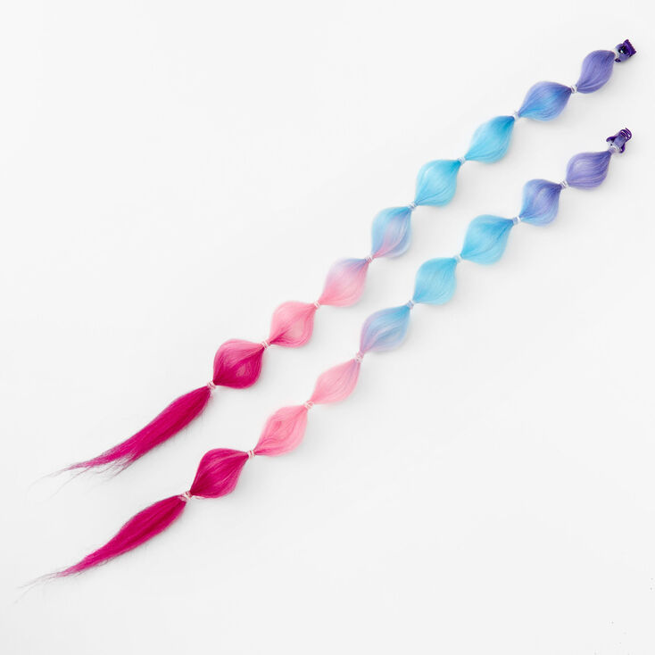 Purple To Red Swirling Ombre Faux Hair Clip In Extensions - 2 Pack,