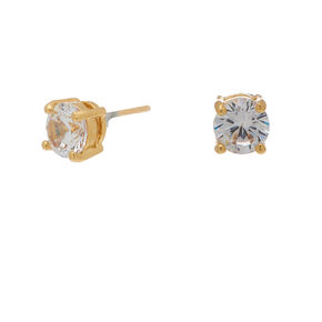 18kt Gold Plated Cubic Zirconia Round Stud Earrings - 6MM,