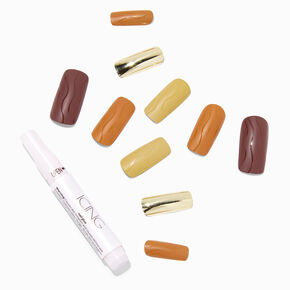 Monochromatic Neutral Long Square Vegan Faux Nail Set - 24 Pack,