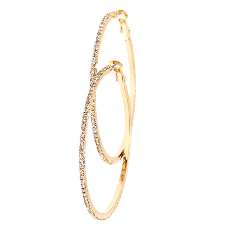 Crystal Studded 50MM Gold Tone Hoop Earrings,