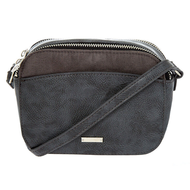 Faux Leather Camera Crossbody Bag - Gray,