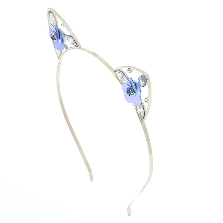 Sequin Flower Cat Ears Headband - Baby Blue,