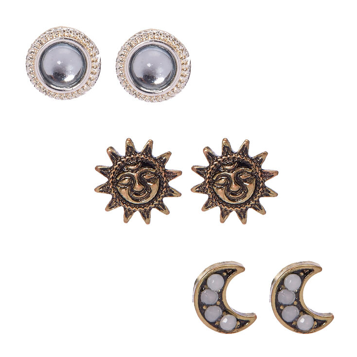 Gold & Silver Tone Celestial Stud Earrings,