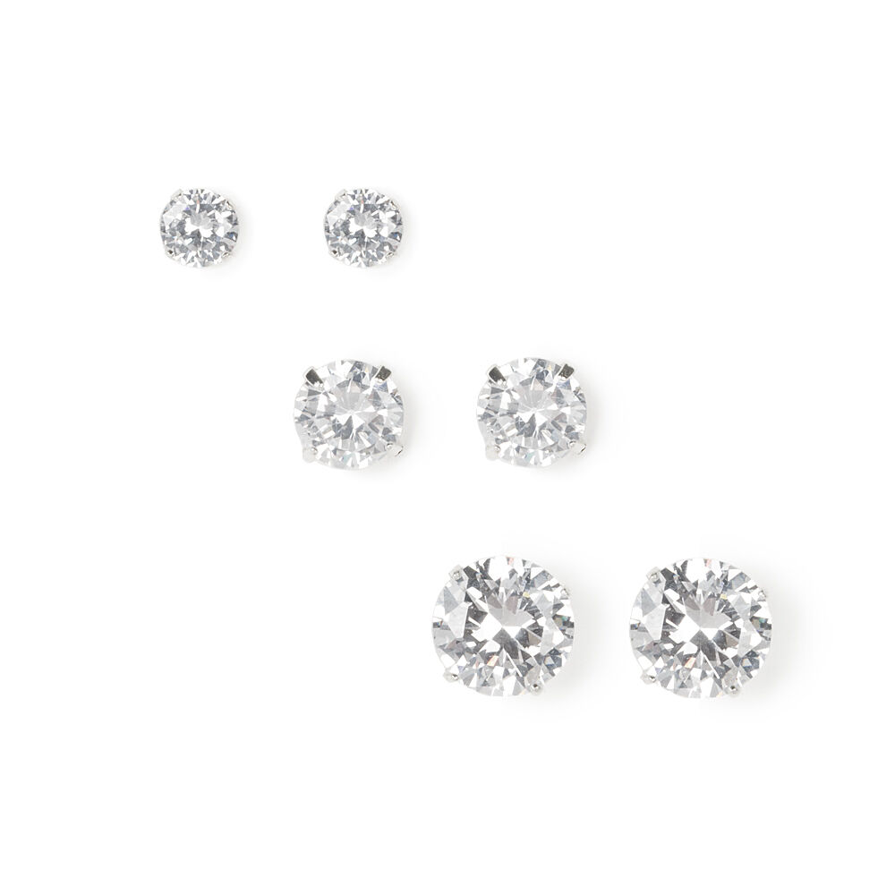 Silver cubic zirconia cheap round stud earrings