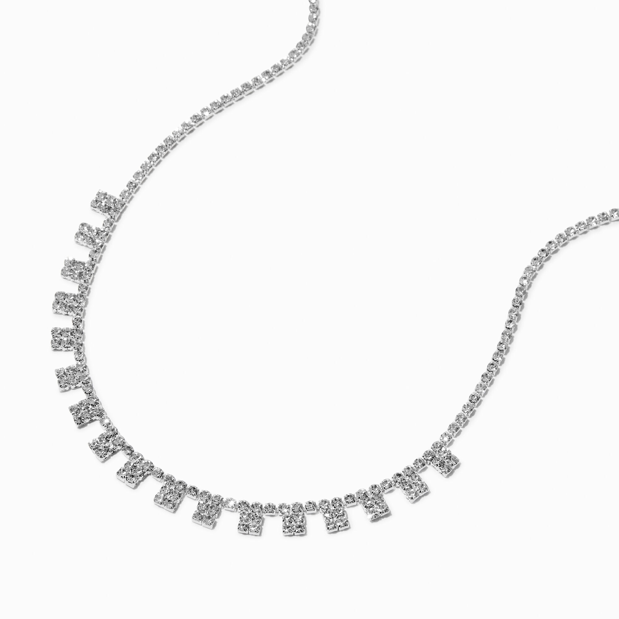 Silver tone Square Rhinestones Statement Necklace Icing US