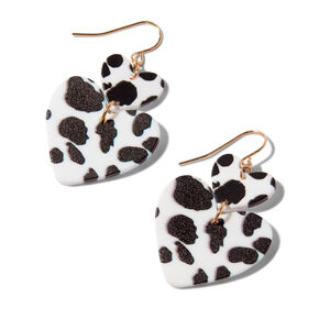 Cow Print Hearts 1.5&quot; Drop Earrings,