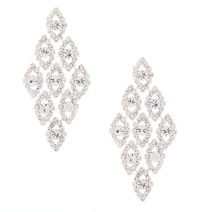 Silver 2.5&quot; Glass Rhinestone Chandelier Earrings,