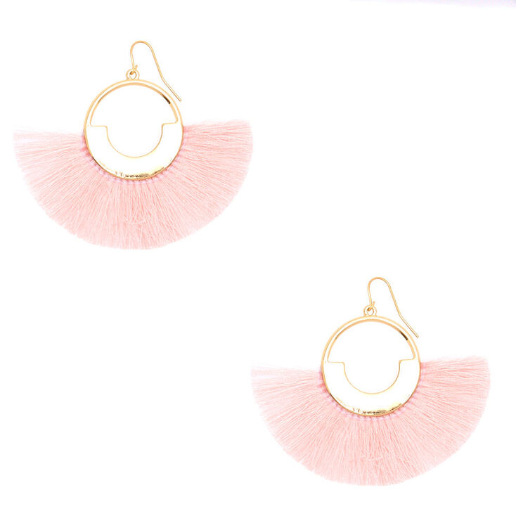 2" Geometric Fan Tassel Drop Earrings - Pink,