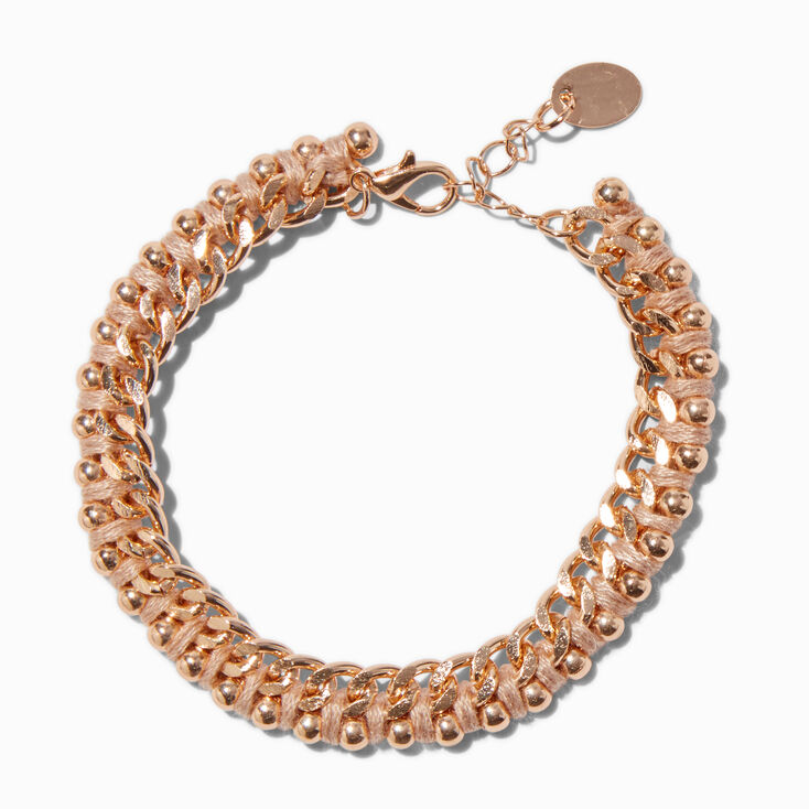 Gold-tone &amp; Tan Chunky Woven Chain Bracelet,