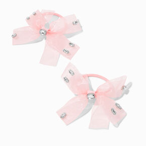 Blush Pink Crystal Embellished Sheer Bow Hair Ties - 2 Pack,
