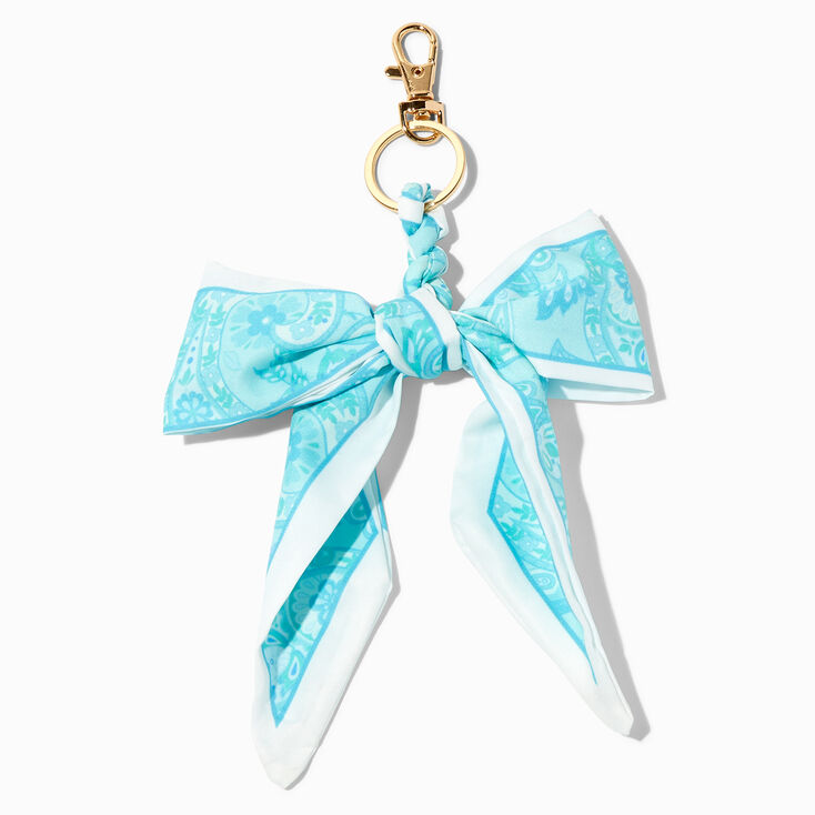 Teal Satin Bow Gold Keychain,