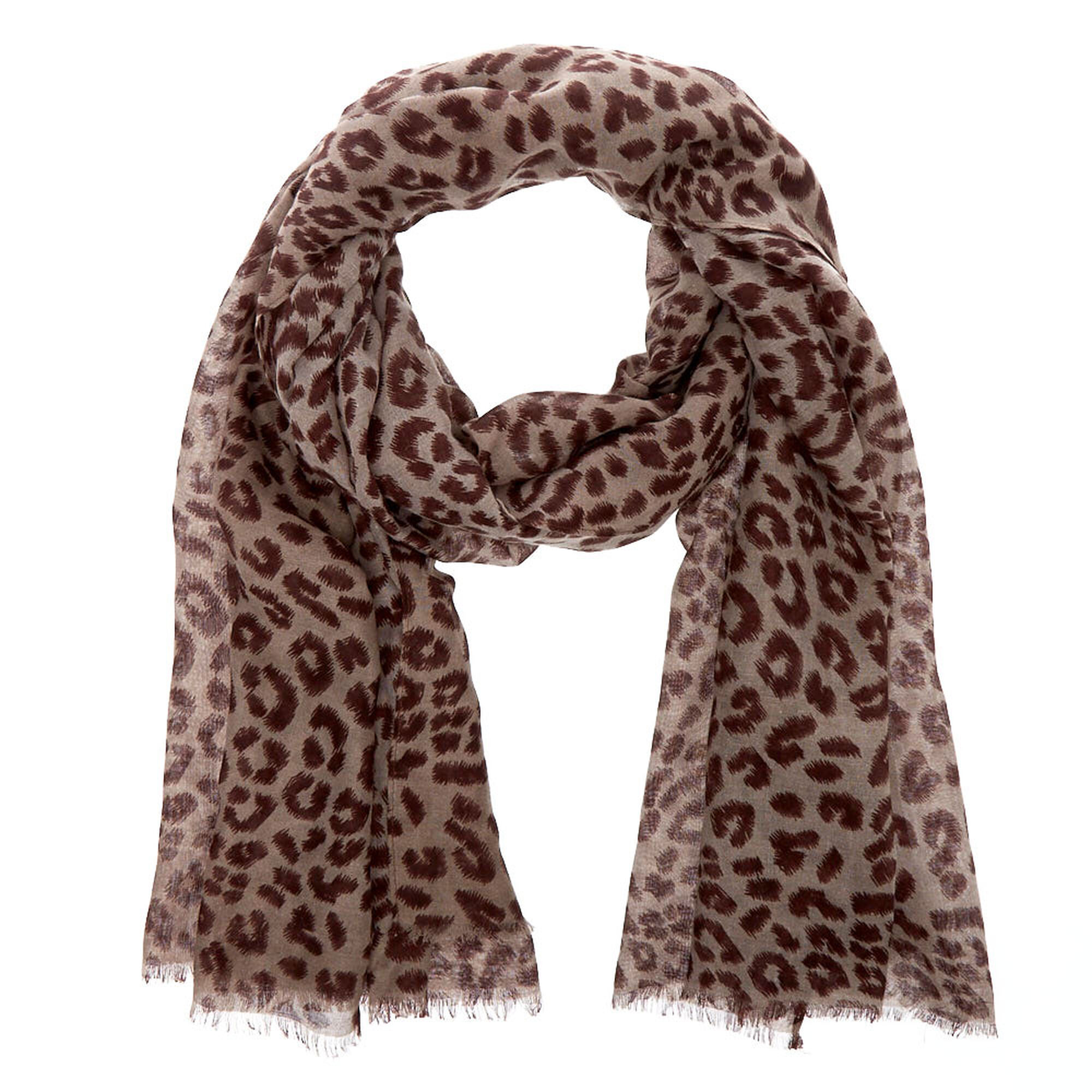 Gray & Brown Oblong Leopard Print Scarf | Icing US