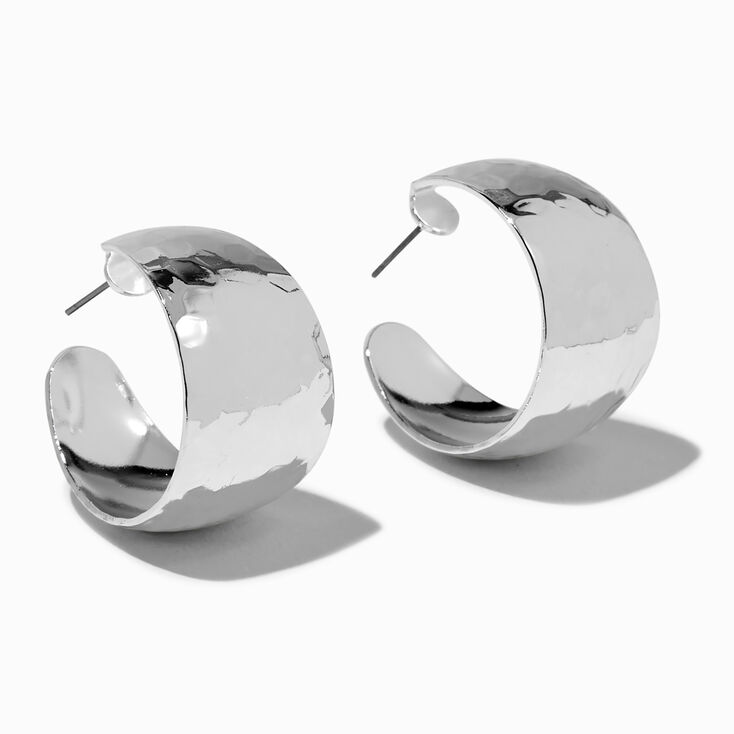Silver-tone Wide Flat Hoop Earrings,