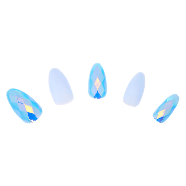 Aurora Borealis Disco Faux Nail Set - Blue, 24 Pack,