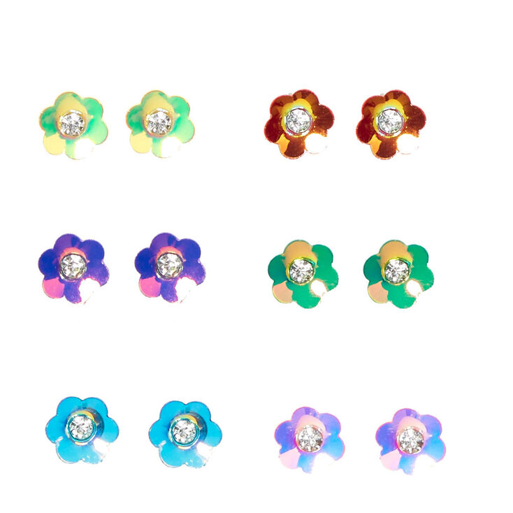 Iridescent Flower Gold Tone Stud Earrings,