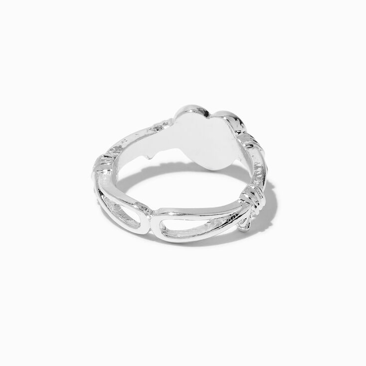 Pink Heart Silver-tone Barbed Wire Ring,