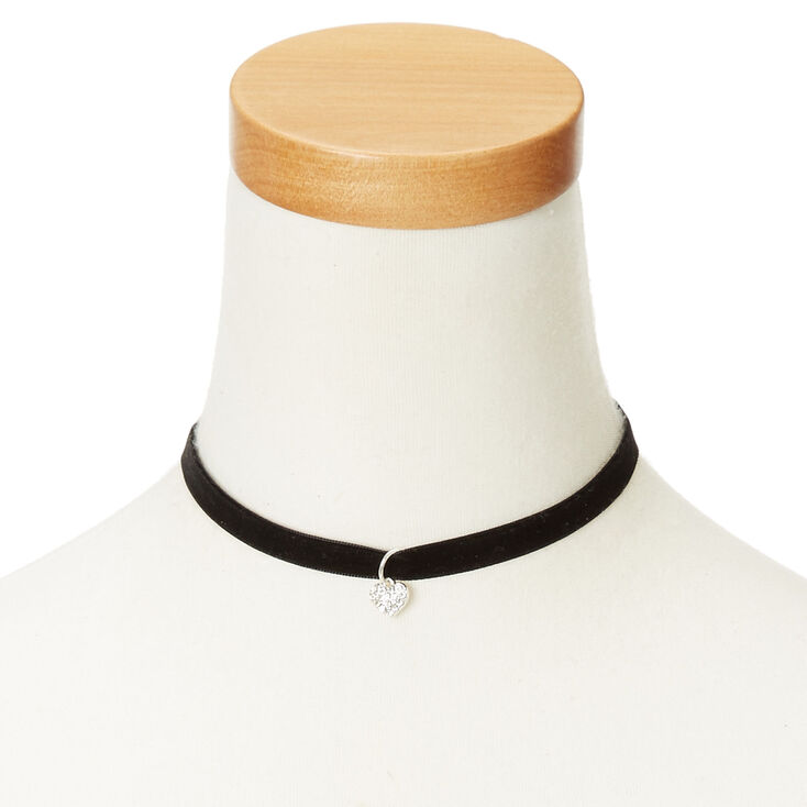Black Velvet Choker with Crystal Heart Pendant,