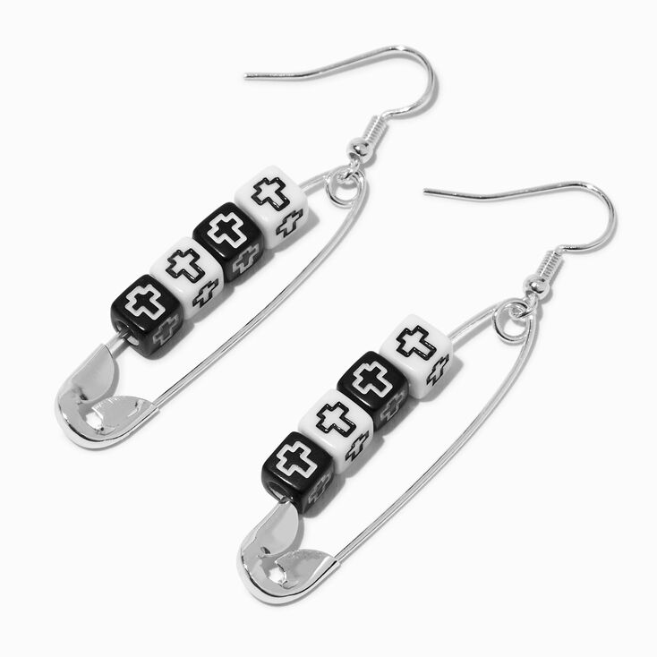 Cross Safety Pin 2&quot; Drop Earrings,