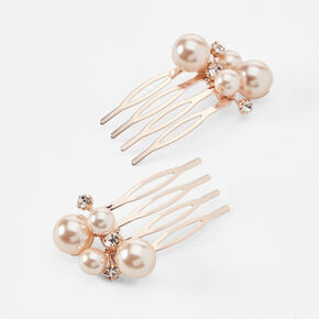 Rose Gold Pearl Hair Combs - 2 Pack,