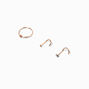 Sterling Silver 22G Rose Gold Nose Studs &amp; Rings - 3 Pack,