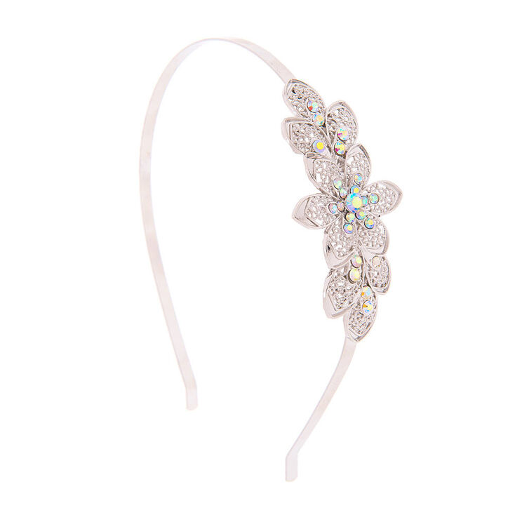 Silver Filigree Flowers with Iridescent Crystals Headband,