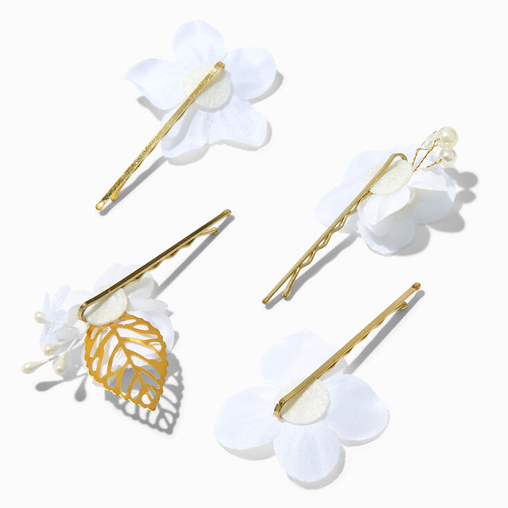 Embellished White Flower Hair Pins - 4 Pack,