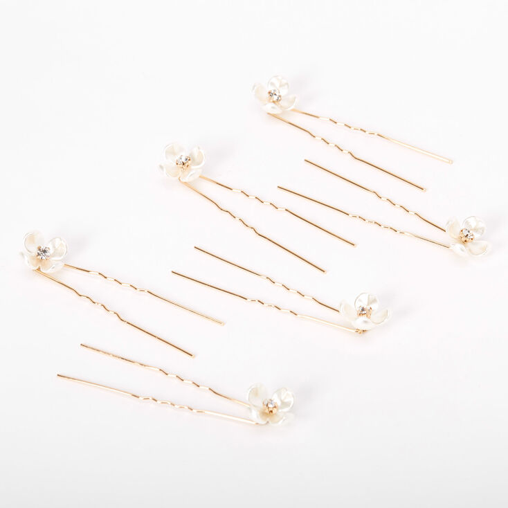 Pearlescent Rhinestone Flower Hair Pins - 6 Pack,