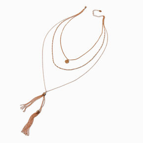 Gold-tone Tassel Bolo Disc Extended Length Multi-Strand Necklace,