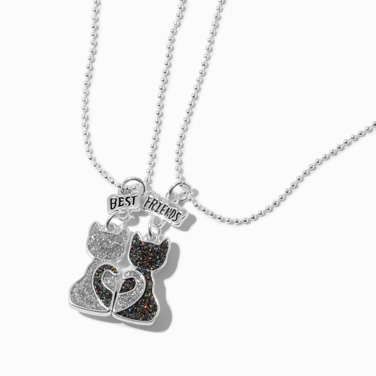 Best Friends Glitter Kitty Cat Pendant Necklaces - 2 Pack,