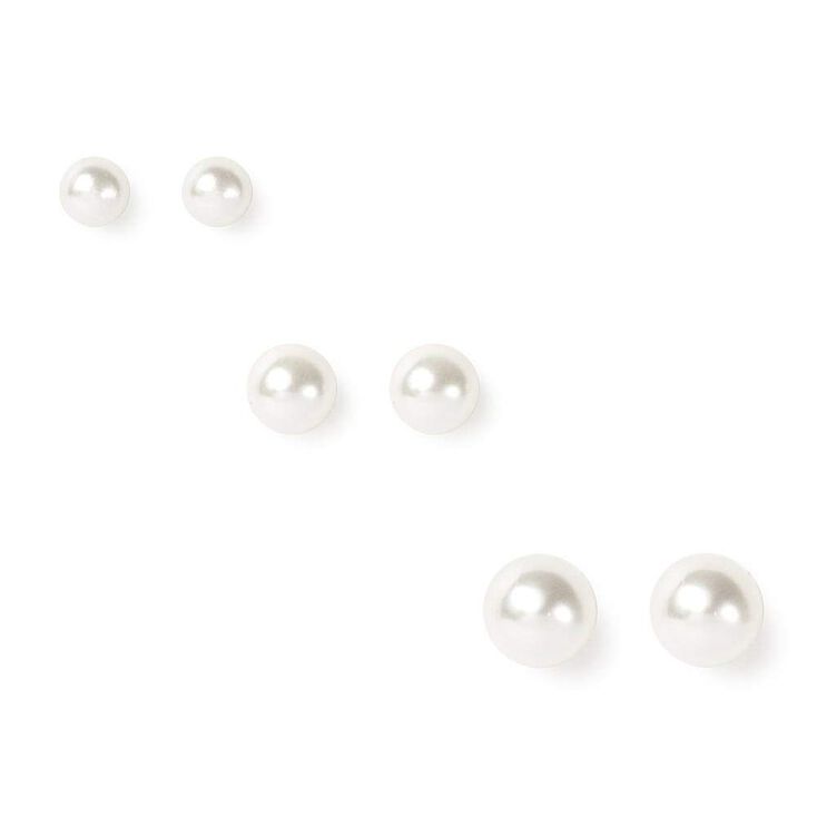 Graduated Pearl Stud Earring Set - 3 Pack,