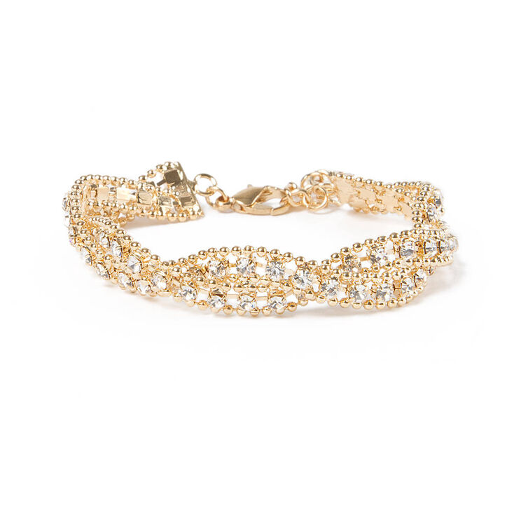 Rhinestone & Beaded Metal Chain Twist Bracelet,