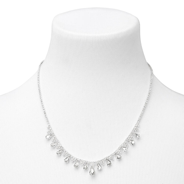 Silver Teardrop Rhinestones Necklace &amp; Earring Set - 2 Pack,
