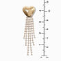 Gold-tone Puffy Heart Crystal Fringe 4.5&quot; Drop Earrings,