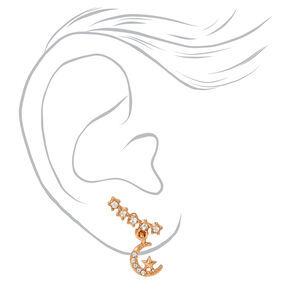 Gold Crystal Moon Ear Crawler Earrings,