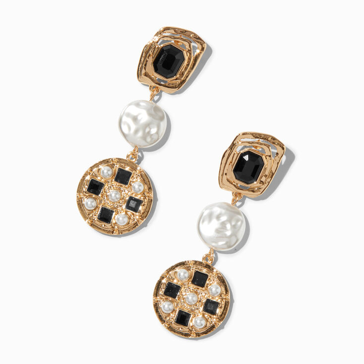 Gold-tone Pearl Disc 2&quot; Drop Earrings ,