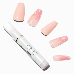 Pink Glitter Leaf Squareletto Vegan Faux Nail Set - 24 Pack,