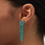 Blue &amp; Green Rhinestone Butterfly Fringe 2&quot; Drop Earrings,