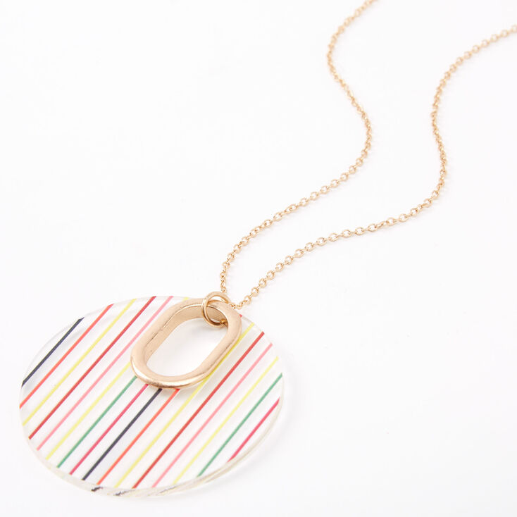 Gold Rainbow Striped Open Circle Long Pendant Necklace,