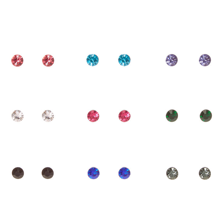 6MM Black Framed Round Colored Crystal Stud Earrings,