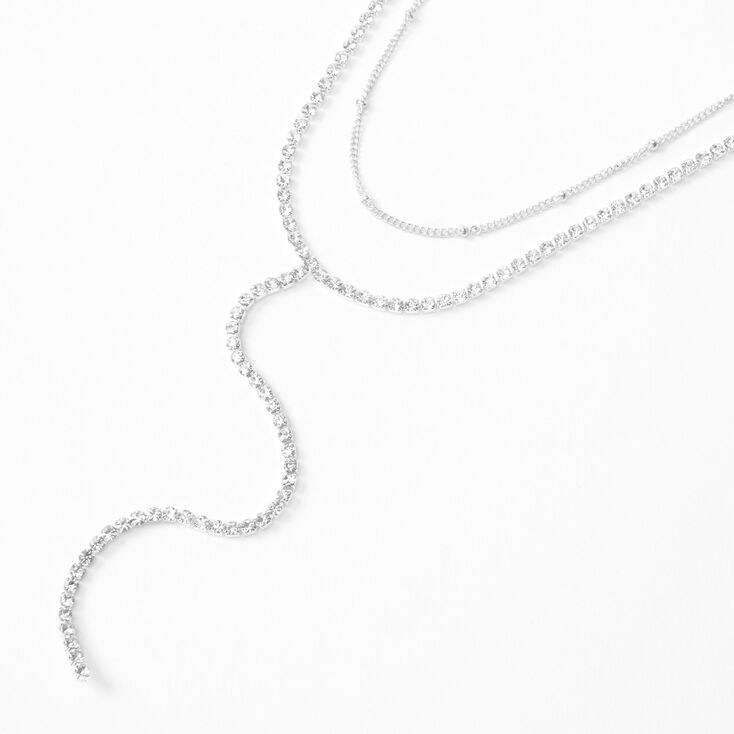 Silver Rhinestone Layered Choker &amp; Y-Neck Multi Strand Necklace,