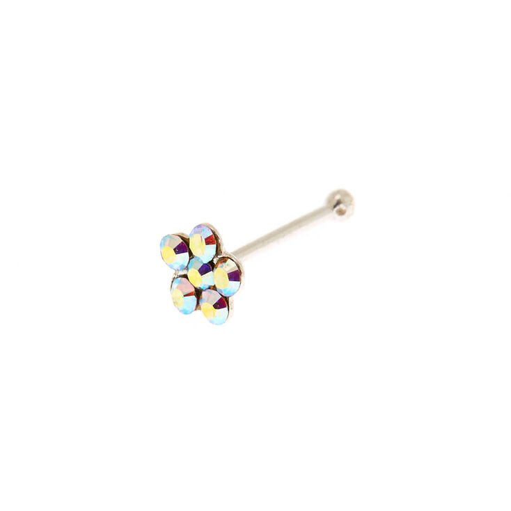 Sterling Silver 22G Iridescent Flower Stone Nose Stud,