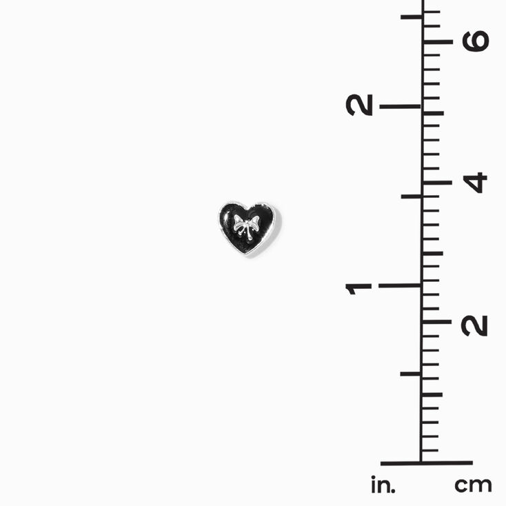 Silver Bow Black Heart Stud Earrings,