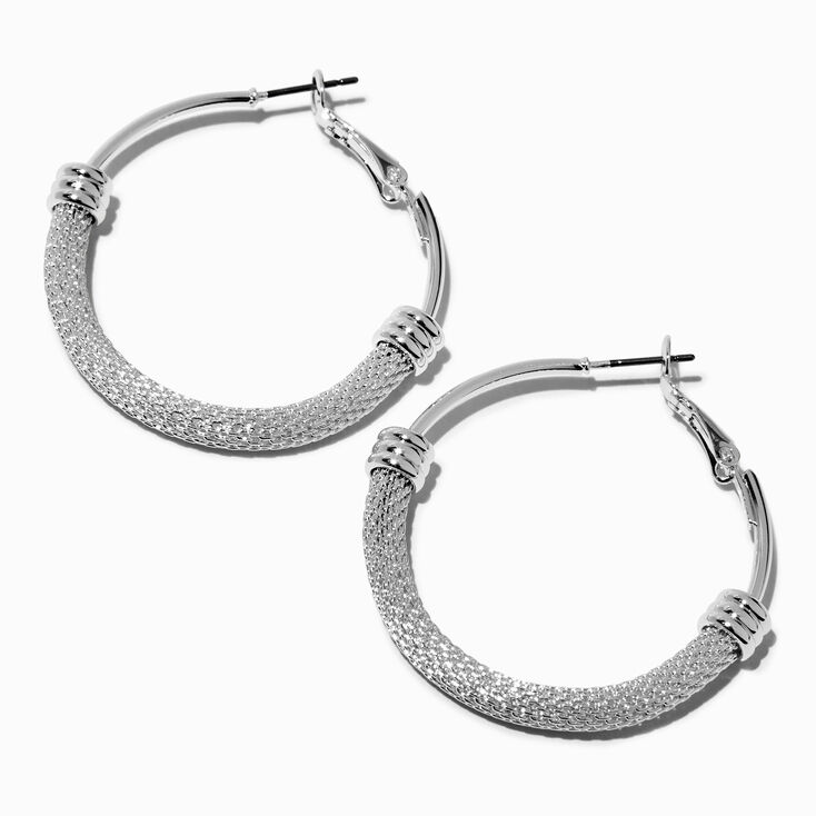 Silver-tone Half Mesh 40MM Hoop Earrings,