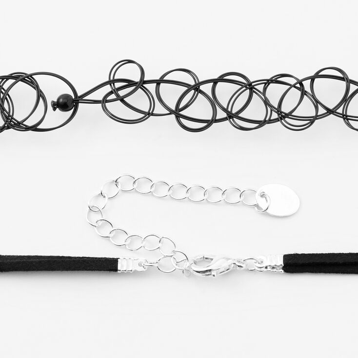 Black Double Cord Choker Necklace Set - 2 Pack,