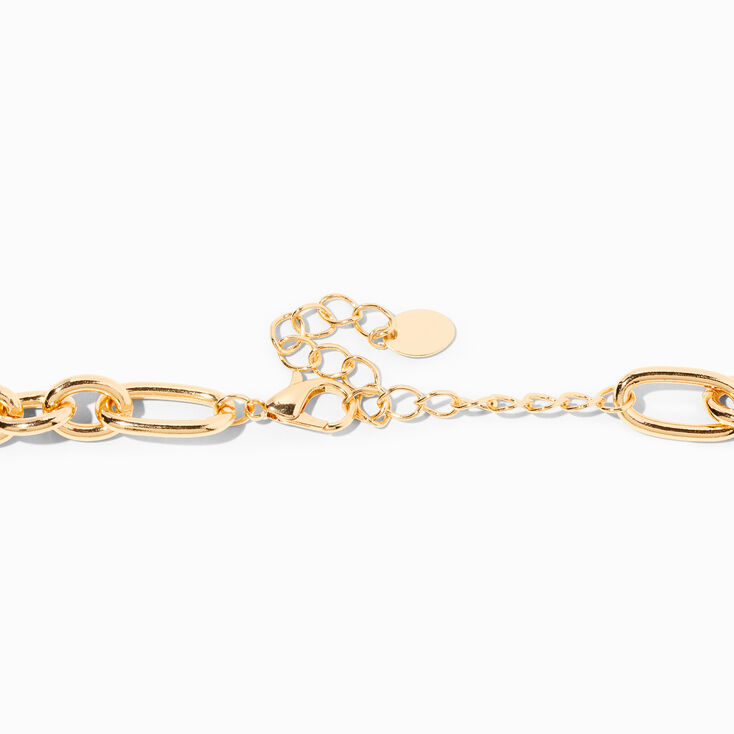 Gold Pav&eacute; Pearl Carabiner Figaro Chain Necklace,