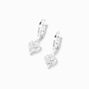 Silver 10MM Heart Cubic Zirconia Huggie Hoop Earrings,