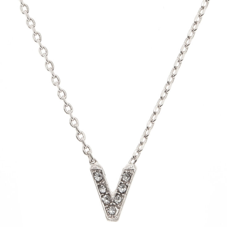 Silver Studded V Initial Necklace,